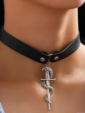 Black Snake Sword Choker Necklace Gothic Punk Dagger Serpent Pendant Adjustable